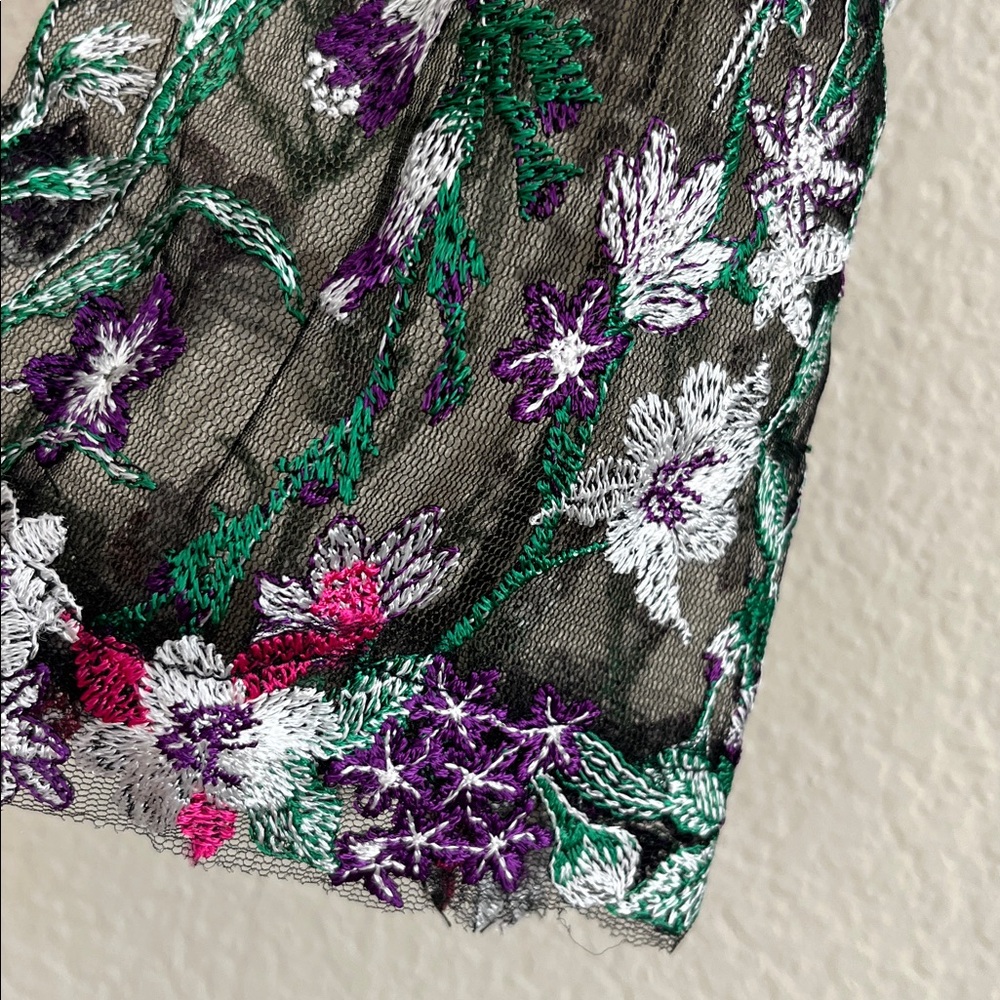 Tadashi Shoji Lace Embroidered Dress Gown black purple green size 6 - Picture 10 of 13